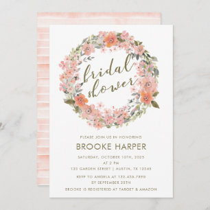 Blush Watercolor Floral Wreath Bridal Shower Invitation