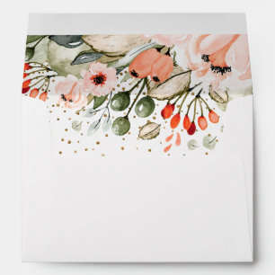 Blush Watercolor Florals and Faux Gold Confetti Envelope