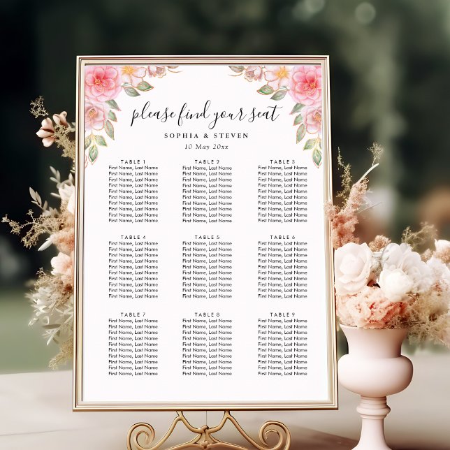 Blush Watercolor Florals with Gold Accents Wedding Poster (Creator Uploaded)