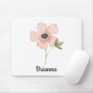 Blush Watercolor Flower Name Mouse Mat