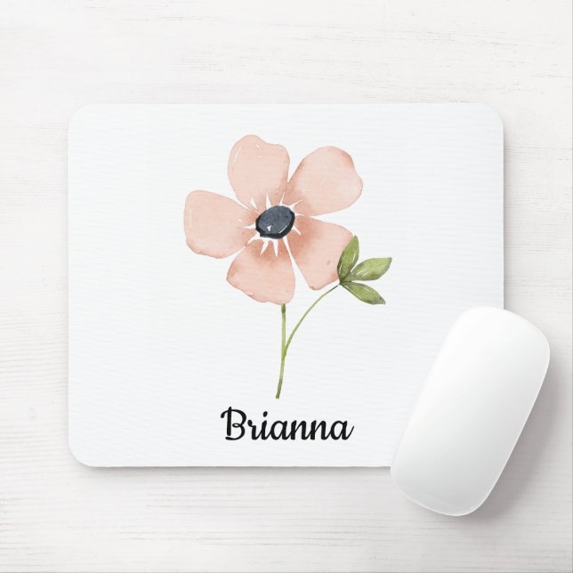 Blush Watercolor Flower Name Mouse Mat (With Mouse)