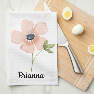 Blush Watercolor Flower Name Tea Towel