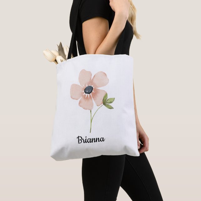Blush Watercolor Flower Name Tote Bag (Close Up)
