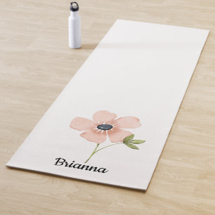Blush Watercolor Flower Name Yoga Mat