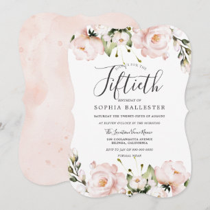 Blush Watercolor Flowers 50th Birthday Party Invitation
