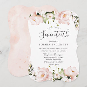 Blush Watercolor Flowers 70th Birthday Party Invitation