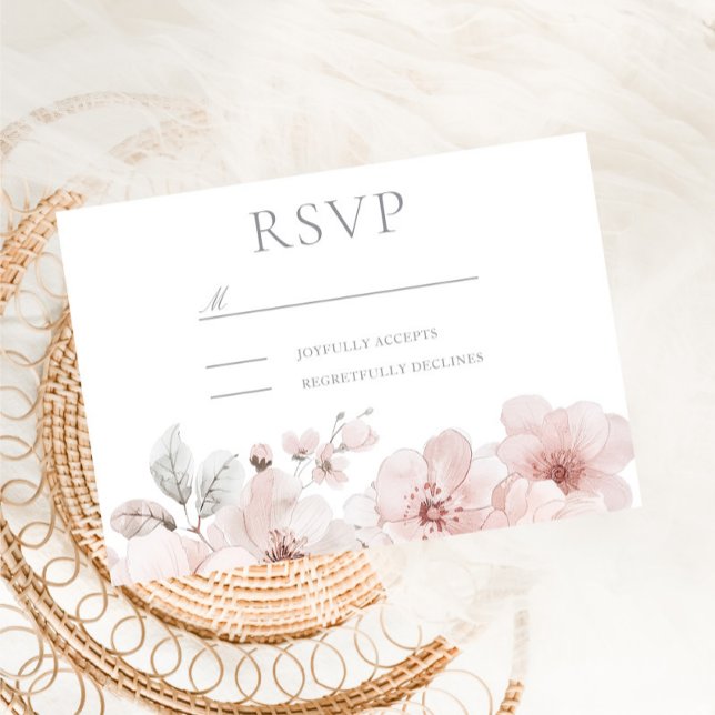 Blush Watercolor Flowers Beautiful Wedding RSVP Card (Creator Uploaded)