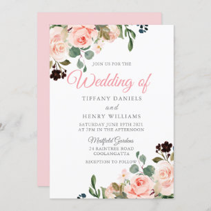 Blush Watercolor Flowers Modern Wedding Design Invitation
