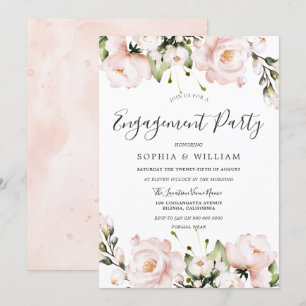 Blush Watercolor Flowers Wedding Engagement Party Invitation
