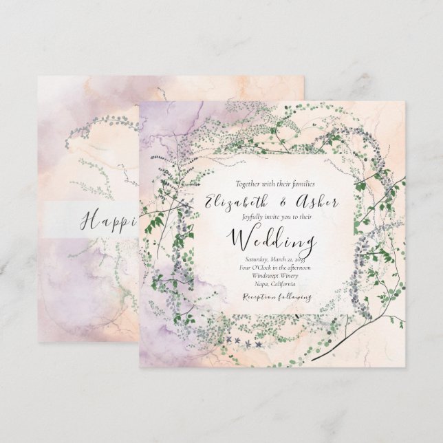 Blush Watercolor Forest Greenery Wedding  Invitation (Front/Back)