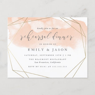 Blush Watercolor Gold Geometric Rehearsal Dinner Invitation Postcard