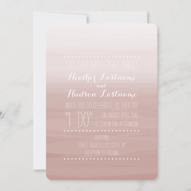 Blush Watercolor Inspired Ombre Wedding Invitation (Front)