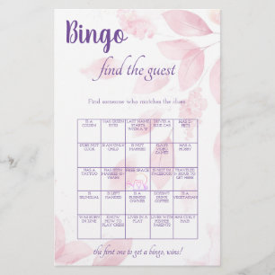 Blush Watercolor Leaves Find the Guest Bingo Flyer