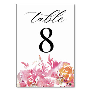 Blush Watercolor Modern Wedding  Table Number
