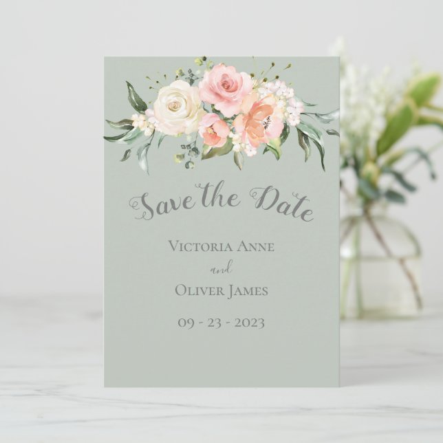 Blush Watercolor Romantic Floral Wedding Save The Date (Standing Front)