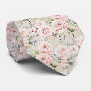 Blush Watercolor Rose Floral Pattern Tie