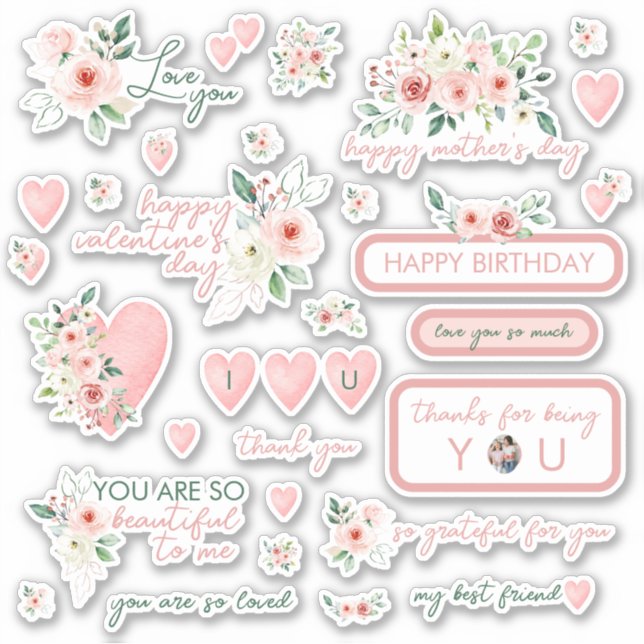 Blush Watercolor Rose Stickers  (Front)