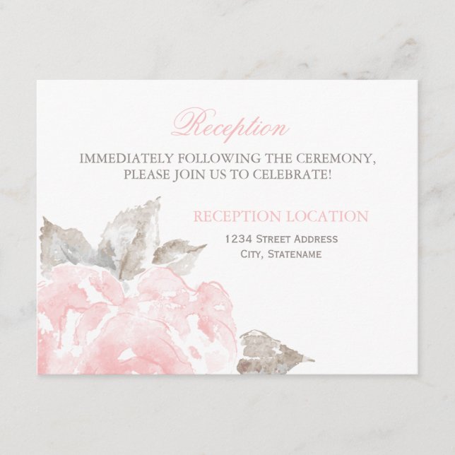 Blush Watercolor Rose Wedding Reception Enclosure Card (Front)