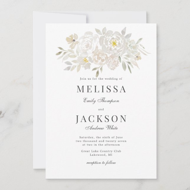 Blush Watercolor Roses Wedding Invitation  (Front)