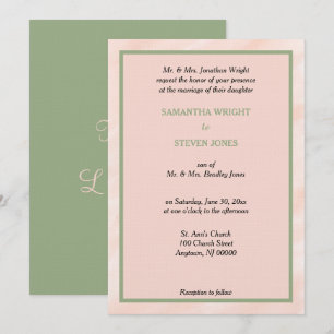 Blush Watercolor Sage Green Wedding Invitation