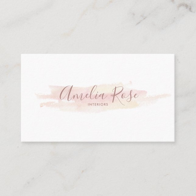 Blush Watercolor Signature Script Business Card (Front)