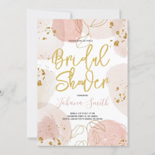 Blush Watercolor splash & Gold Dust Bridal Shower Invitation