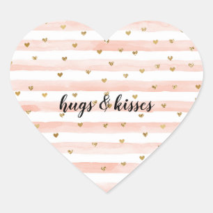 Blush Watercolor Stripes Gold Glitter Hearts Heart Sticker