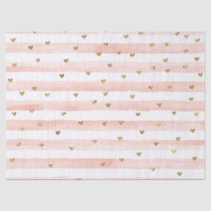 Blush Watercolor Stripes Gold Glitter Hearts Tissue Paper