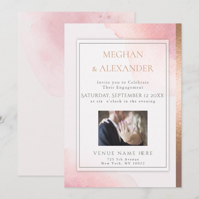 Blush Watercolor Wash Engagement Photo Frame Invitation (Front/Back)