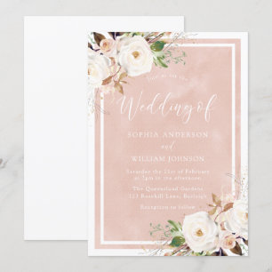 Blush Watercolor White Flowers Beautiful Wedding Invitation