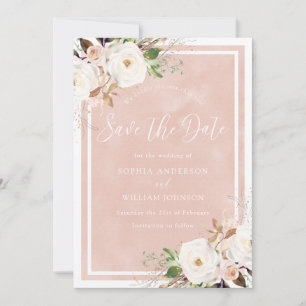 Blush Watercolor White Flowers Beautiful Wedding Save The Date