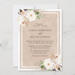 Blush Watercolor White Flowers Wedding Invitation