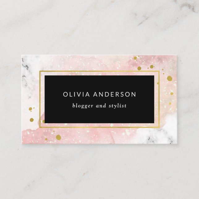 Blush Watercolor | White Marble and Faux Gold Business Card (Front)