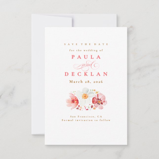 Blush Watercolor Wildflower Boho Save the Date (Front)