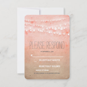 Blush watercolors string of lights wedding RSVP Card