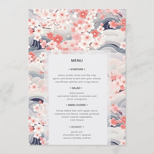 Blush Waves Sakura Blossom Modern Wedding Menu (Front)