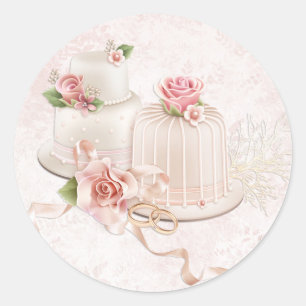 Blush Wedding Cakes with Roses, Bridal Shower Classic Round Sticker