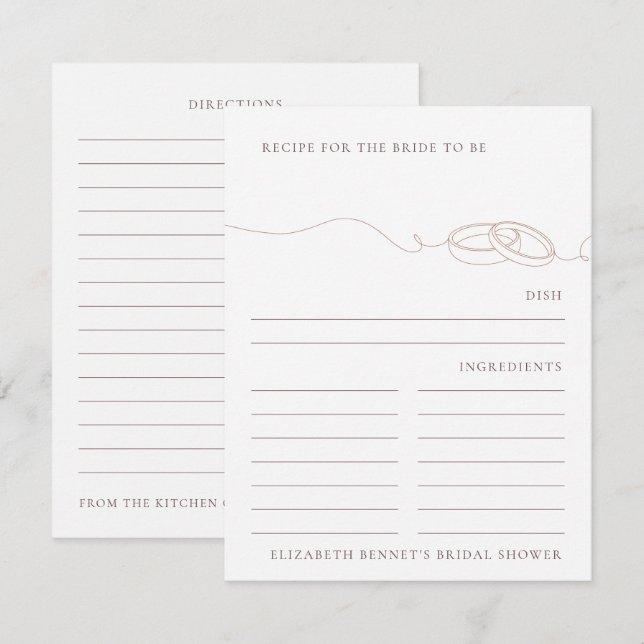 Blush Wedding Rings Bridal Shower Recipe Card (Front/Back)