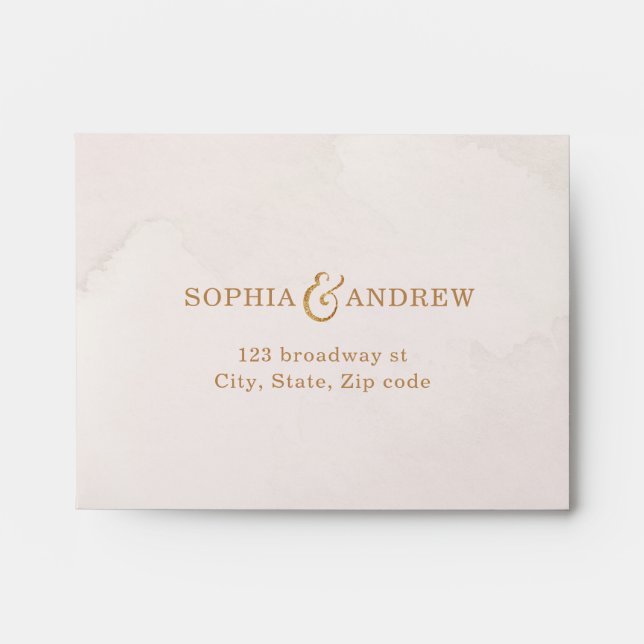 Blush wedding RSVP Envelope & faux rose gold Liner (Front)