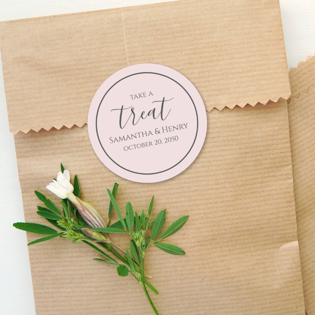 Blush Wedding Simple Calligraphy Script Treat Classic Round Sticker (Creator Uploaded)