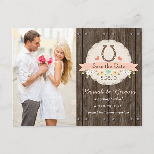 Blush Western Horseshoe Save the Date Postcard (Front)