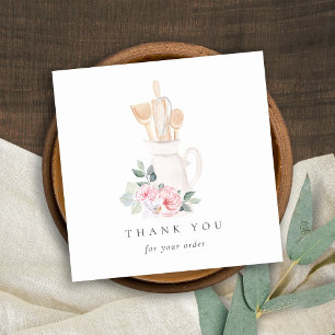 Blush Whisk Spatula Floral Utensils Thank You Square Business Card