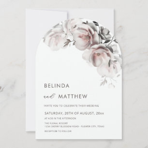 Blush White 3D Roses Simple Wedding Invitation