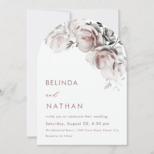 Blush White 3D Roses Simple Wedding Invitation
