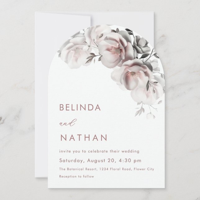 Blush White 3D Roses Simple Wedding Invitation (Front)