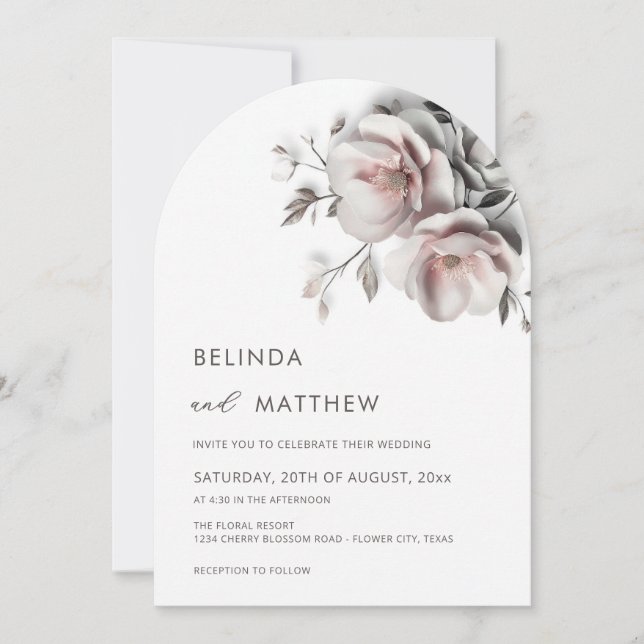 Blush White 3D Roses Simple Wedding Invitation (Front)