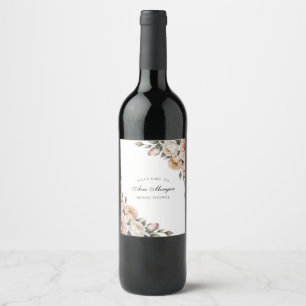 Blush White and Gold Floral Wedding Wine Label
