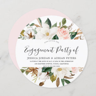 Blush & White Beautiful Flowers Engagement Party Invitation