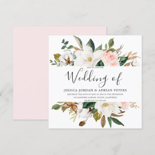 Blush & White Beautiful Flowers Modern Wedding Invitation