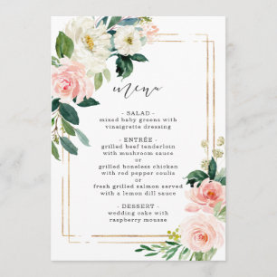 Blush White Bloom Elegant Floral Wedding Menu